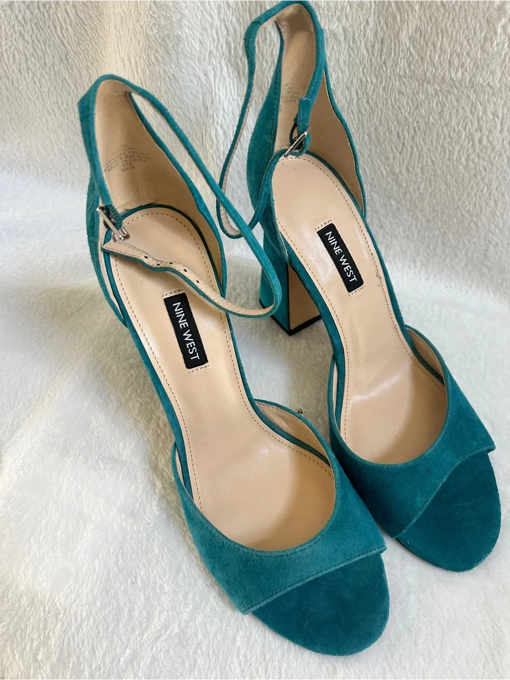 Nine West Teal Suede Slingback Block Heels